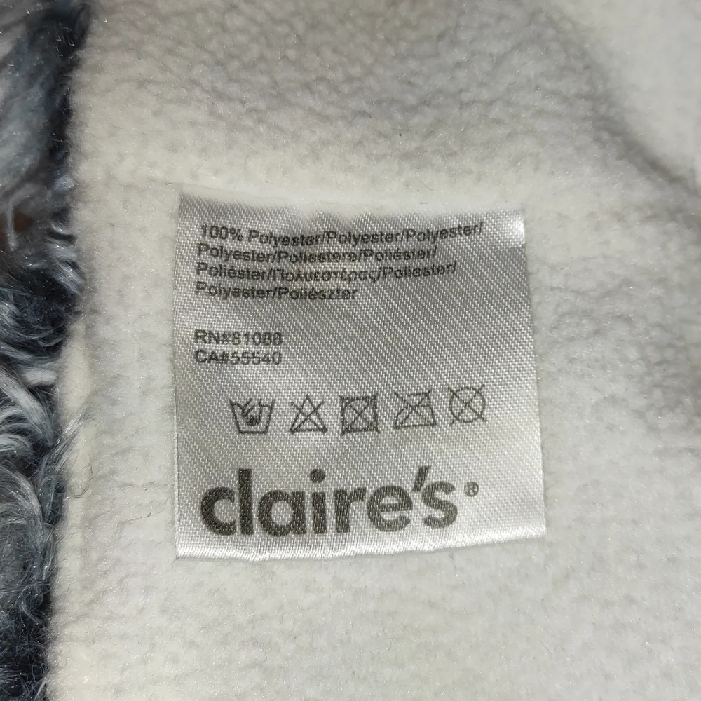 Claire's Dark Grey/Gray and White Fuzzy Hood Hat with Ears One Size Fits Most